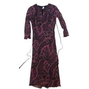 Vintage Alice & Trixie New York Womens Paisley Silk Midi Dress Pink Black XS